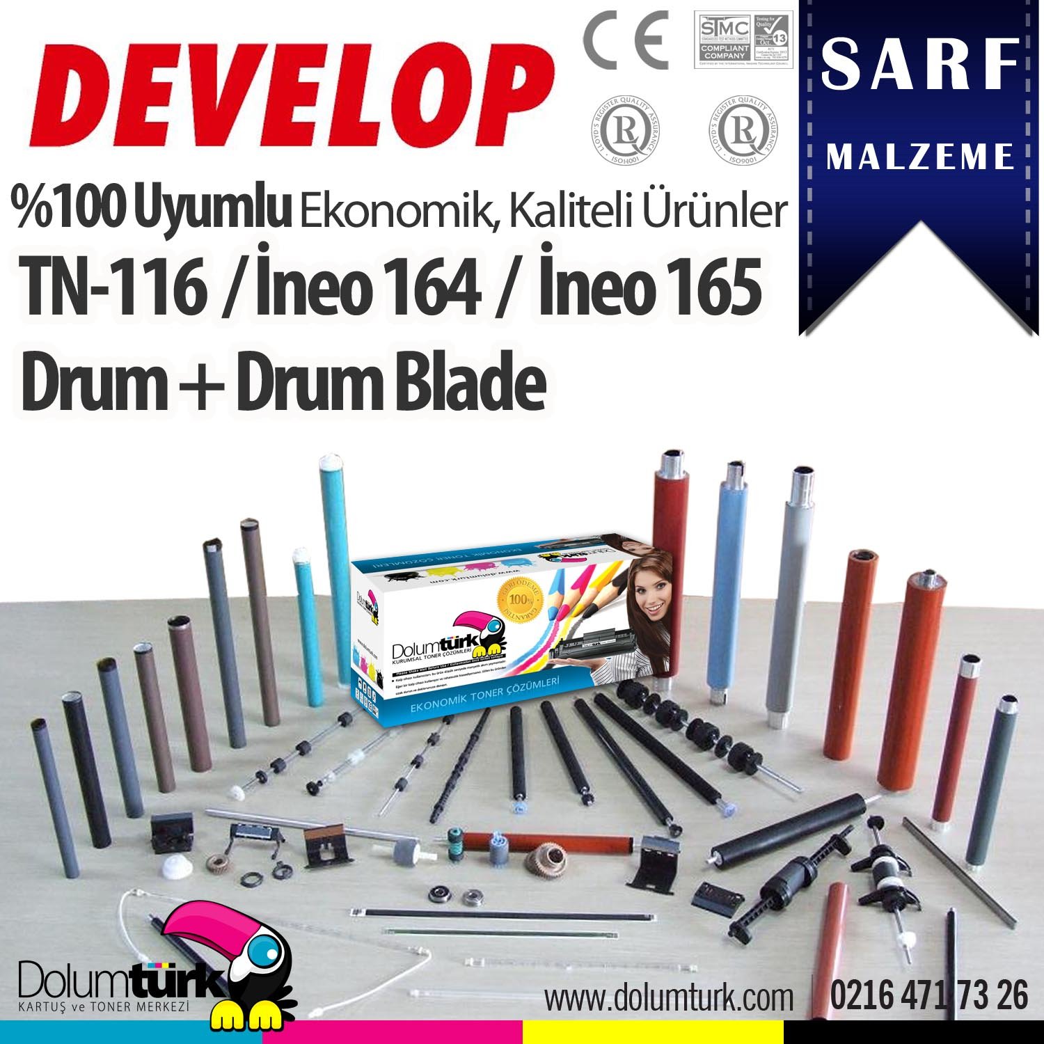 Develop TN-116 Drum + Drum Blade / Develop Ineo 164 Muadil Drum + Drum Blade